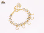 Double G and CZ stars gold charm bracelet
