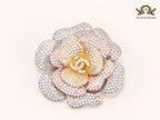 Double C platinum cz brooch with pink coloured details