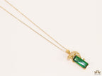 Gold plated leopard on green stone pendant necklace with cz