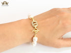 Alphabet C&D openable gold CZ pearl link bracelet