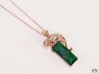 Rose gold plated leopard on green stone pendant necklace with cz