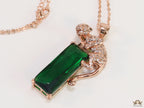 Rose gold plated leopard on green stone pendant necklace with cz