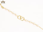 Alphabet V Gold pearl link chain bracelet