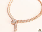 Rose Gold plated cubic zirconia stones ancient serpentine symbol necklace with matching studs