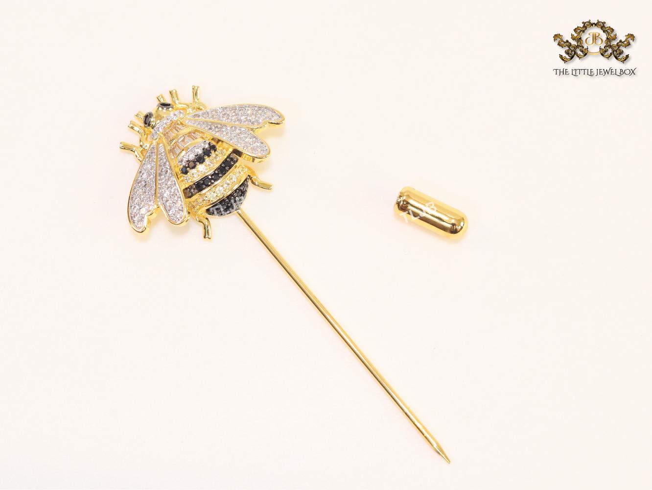 Gold & black bee brooch with