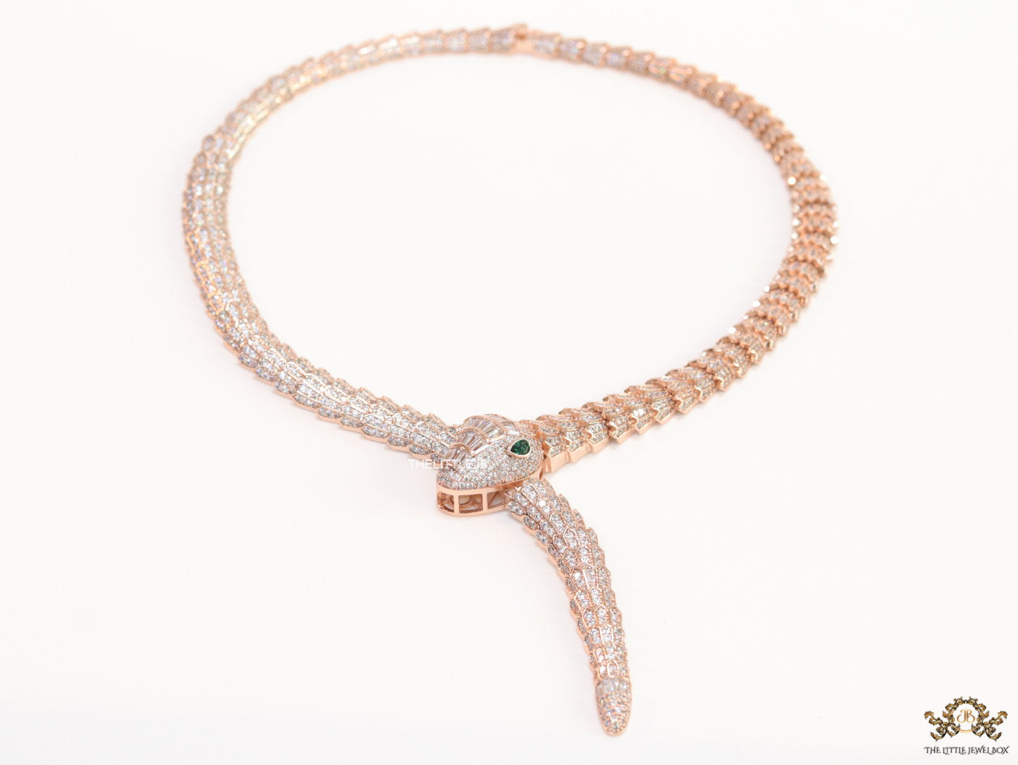 Rose Gold plated cubic zirconia stones ancient serpentine symbol necklace with matching studs