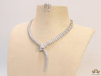 Platinum plated cubic zirconia stones ancient snake symbol necklace with matching studs