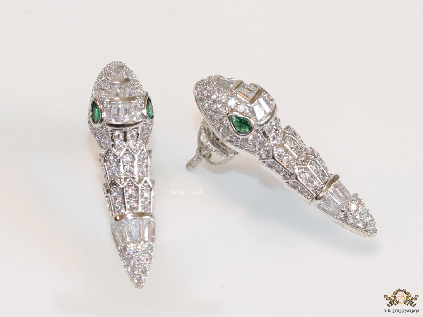 Platinum plated cubic zirconia stones ancient snake symbol necklace with matching studs