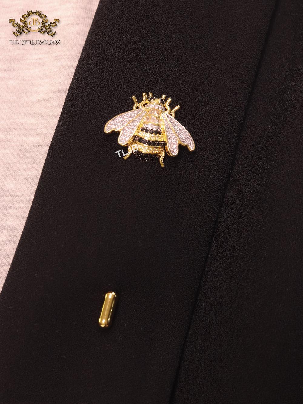Gold & black bee brooch with