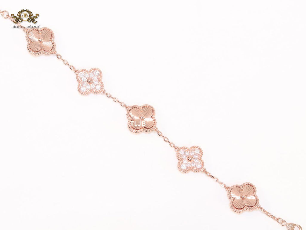 Cz and rose gold clover bracelet