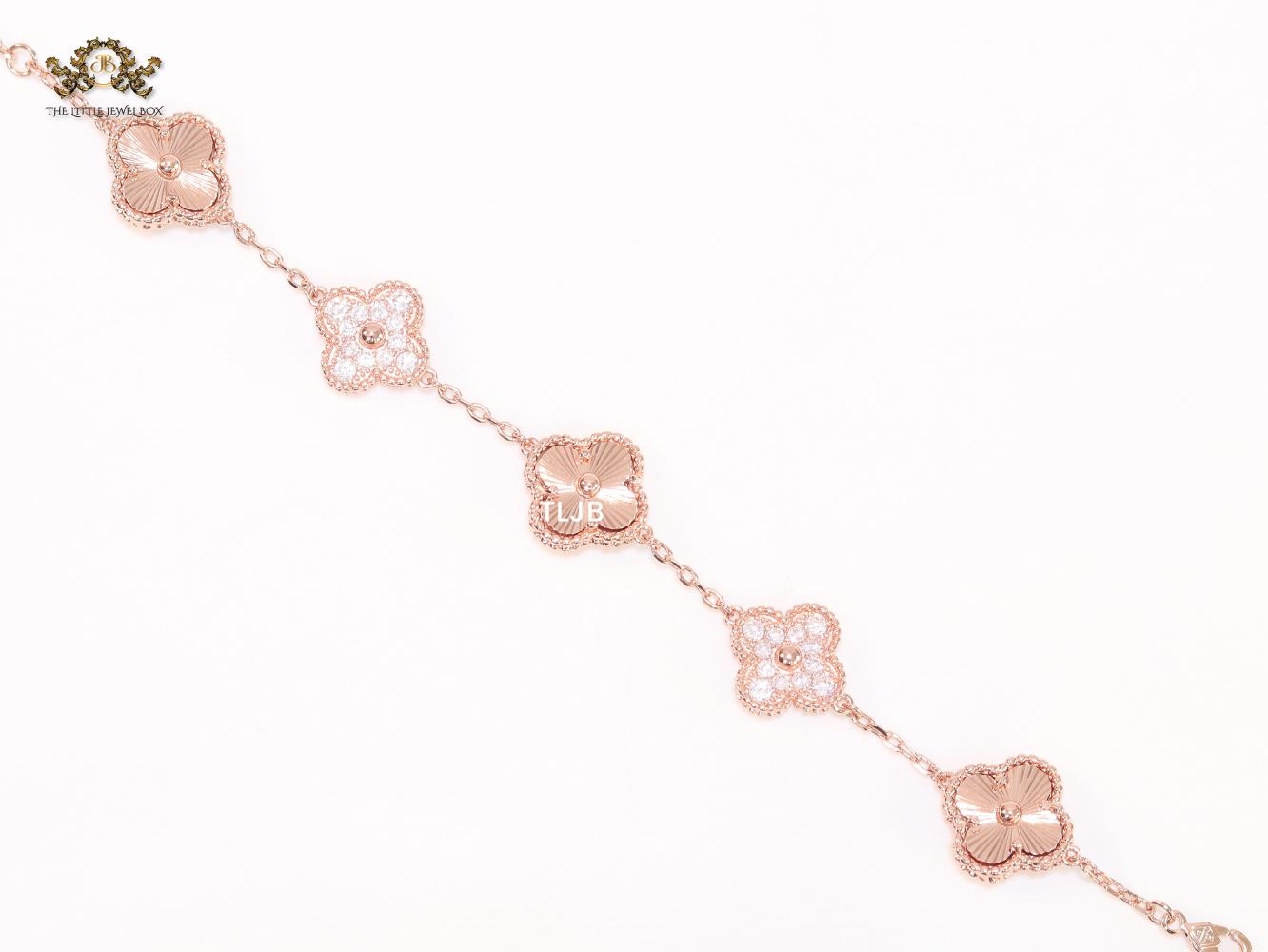 Cz and rose gold clover bracelet