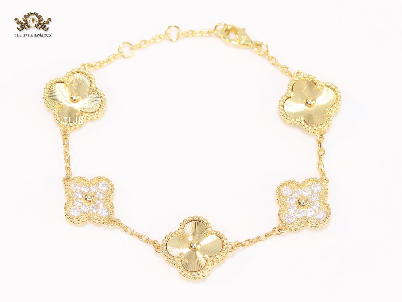 Cz and gold clover bracelet