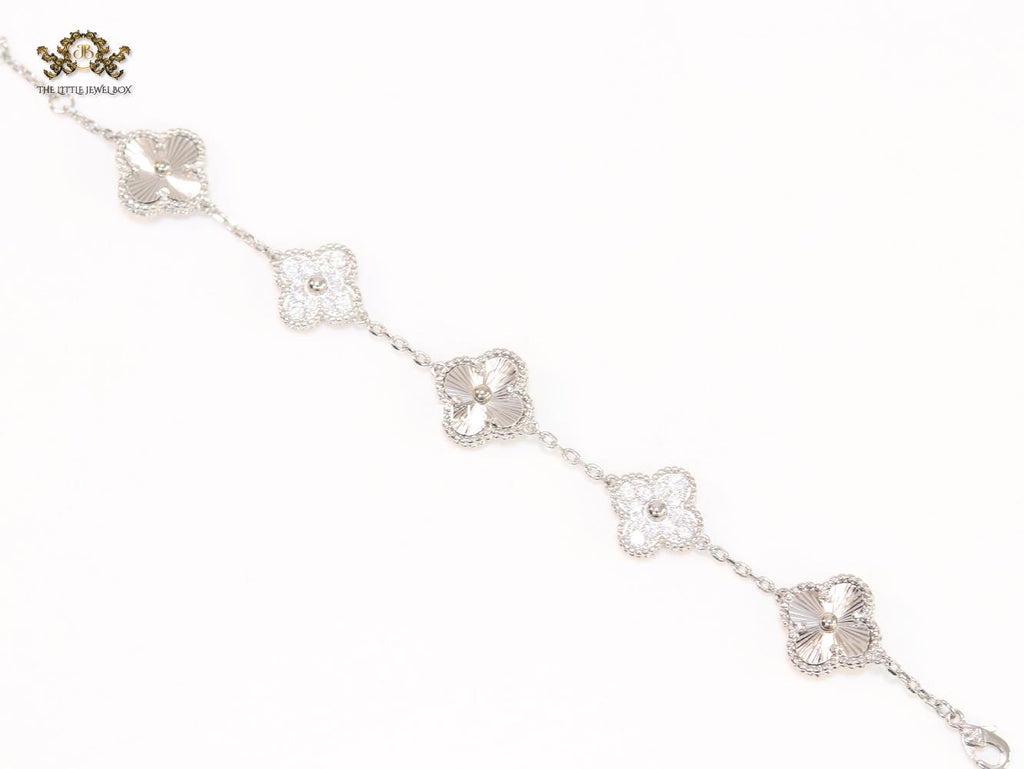 Cz and Silver plated clover bracelet