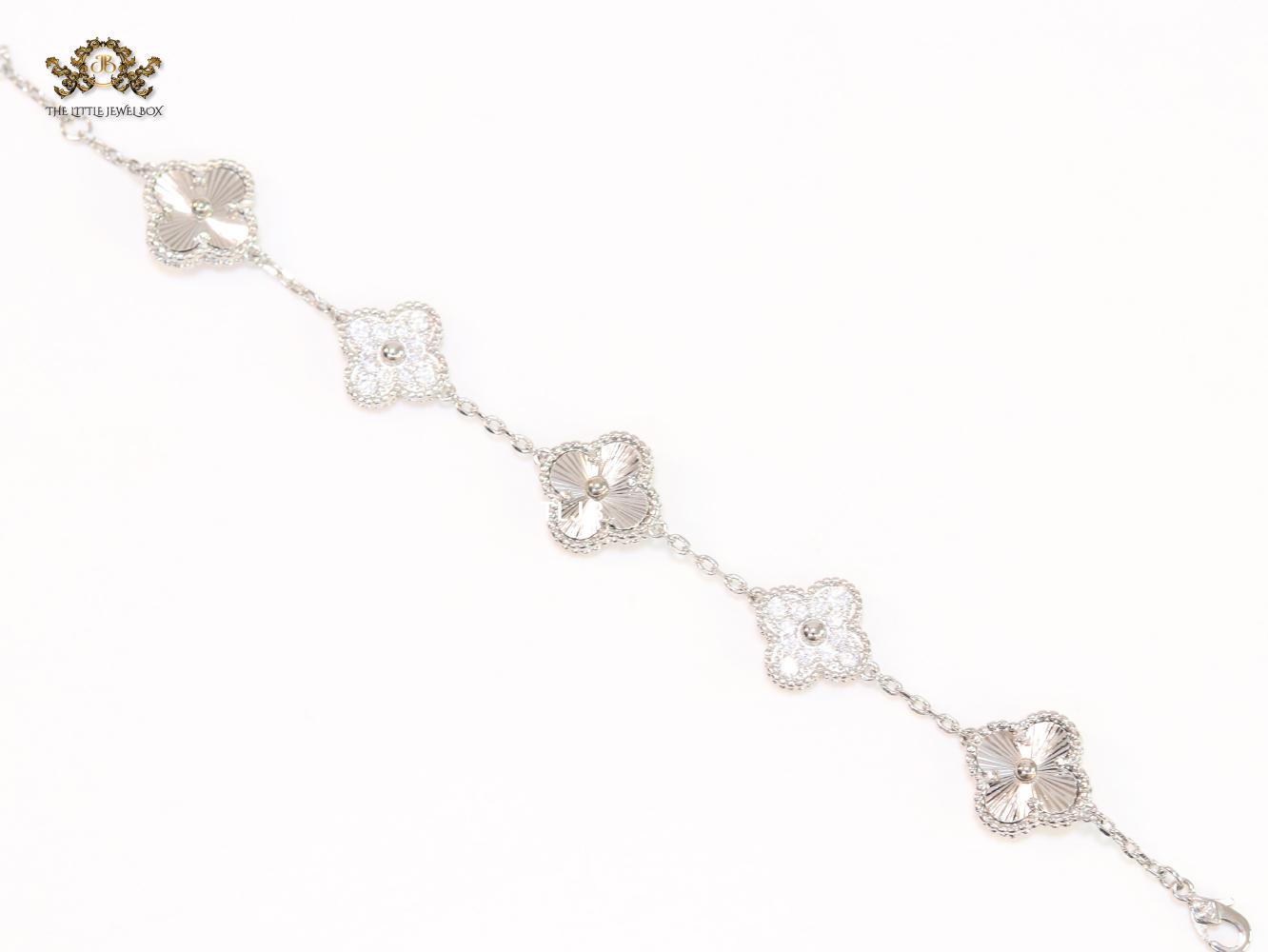 Cz and Silver plated clover bracelet