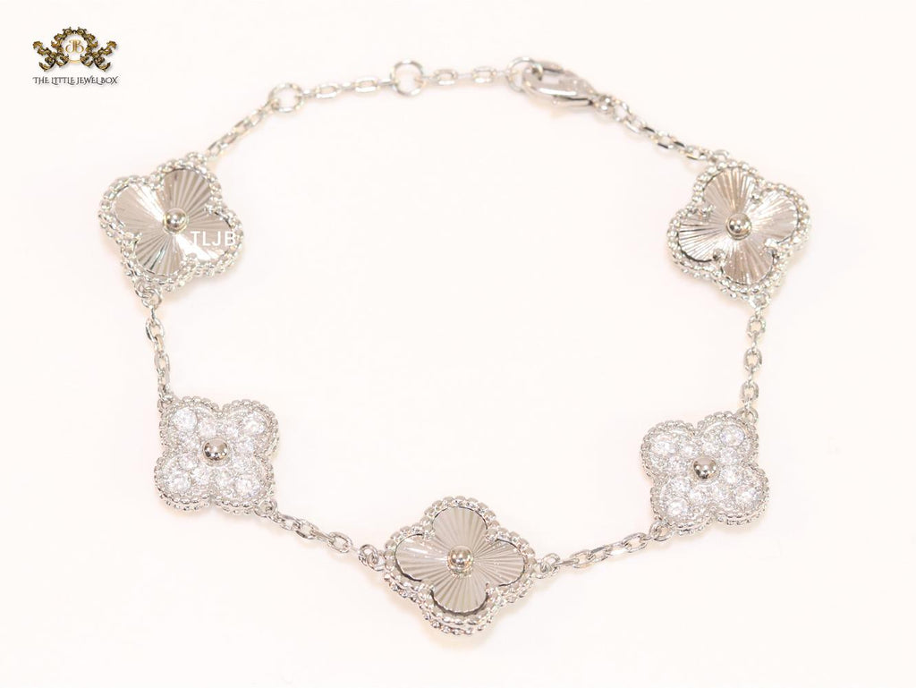 Cz and Silver plated clover bracelet