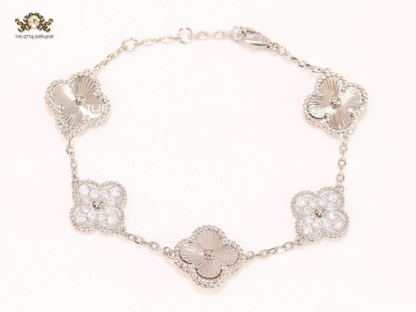 Cz and Silver plated clover bracelet