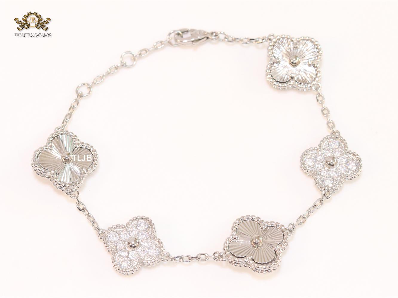 Cz and Silver plated clover bracelet
