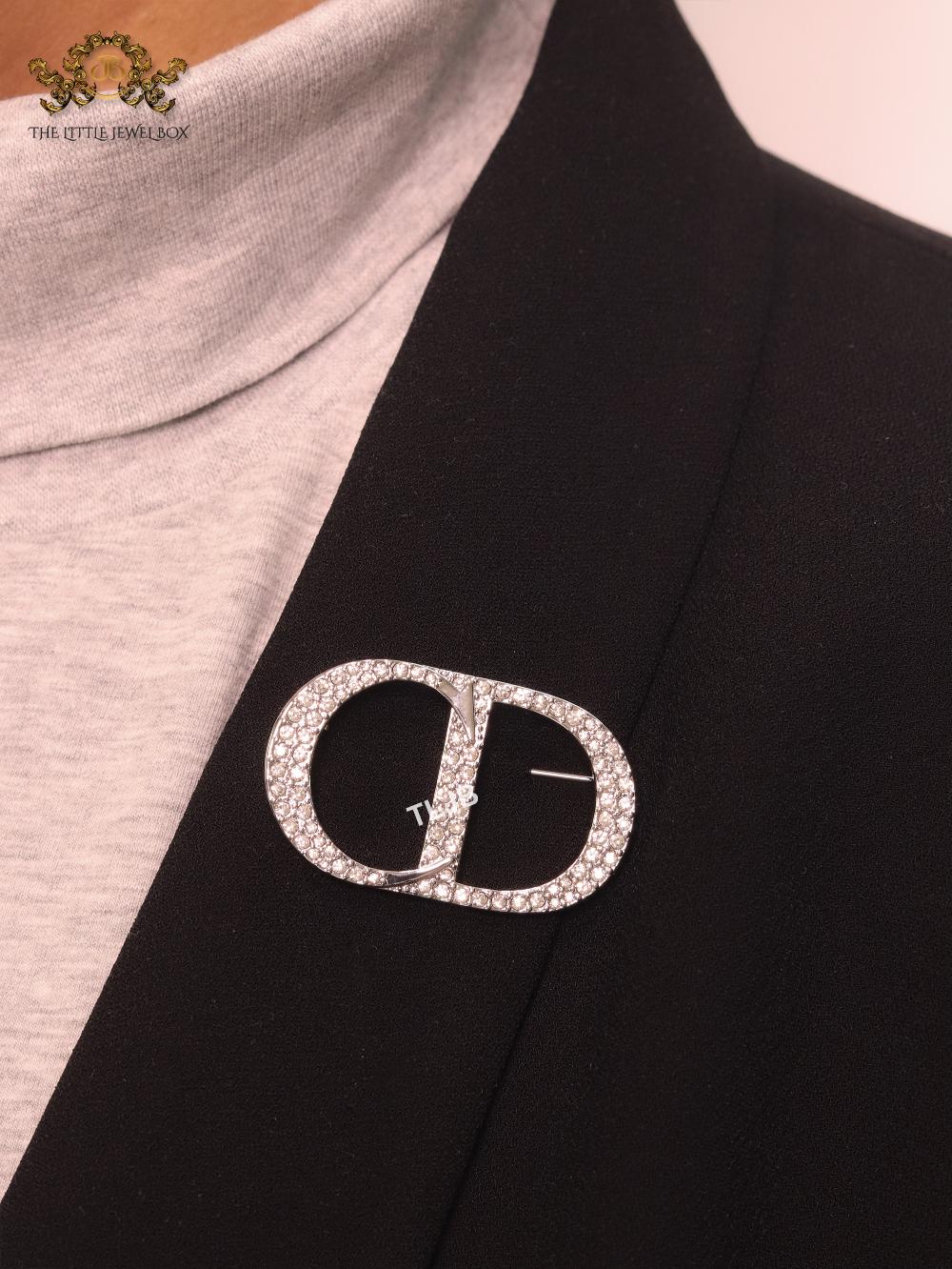 Alphabet CD platinum brooch with CZ