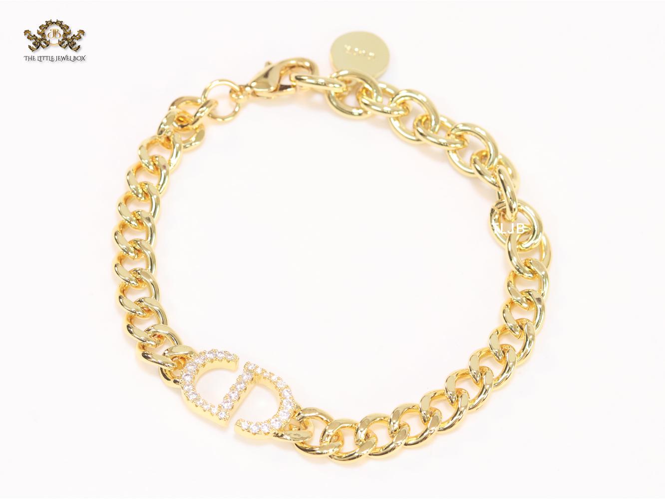 Alphabet CD cz link chain bracelet