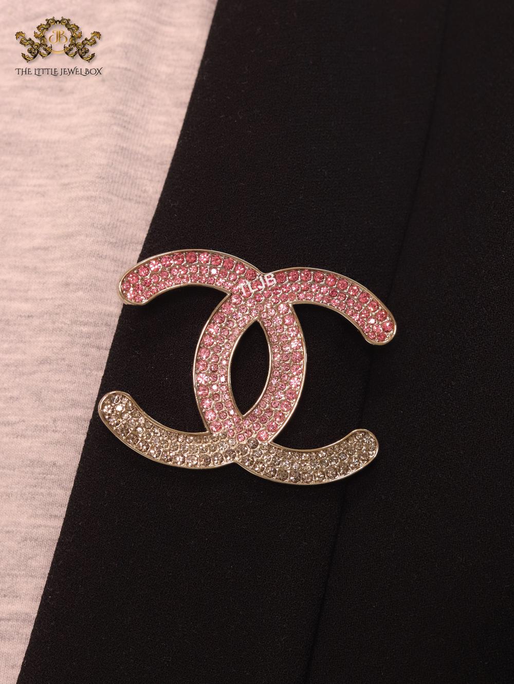 Double C green and pink stone brooch