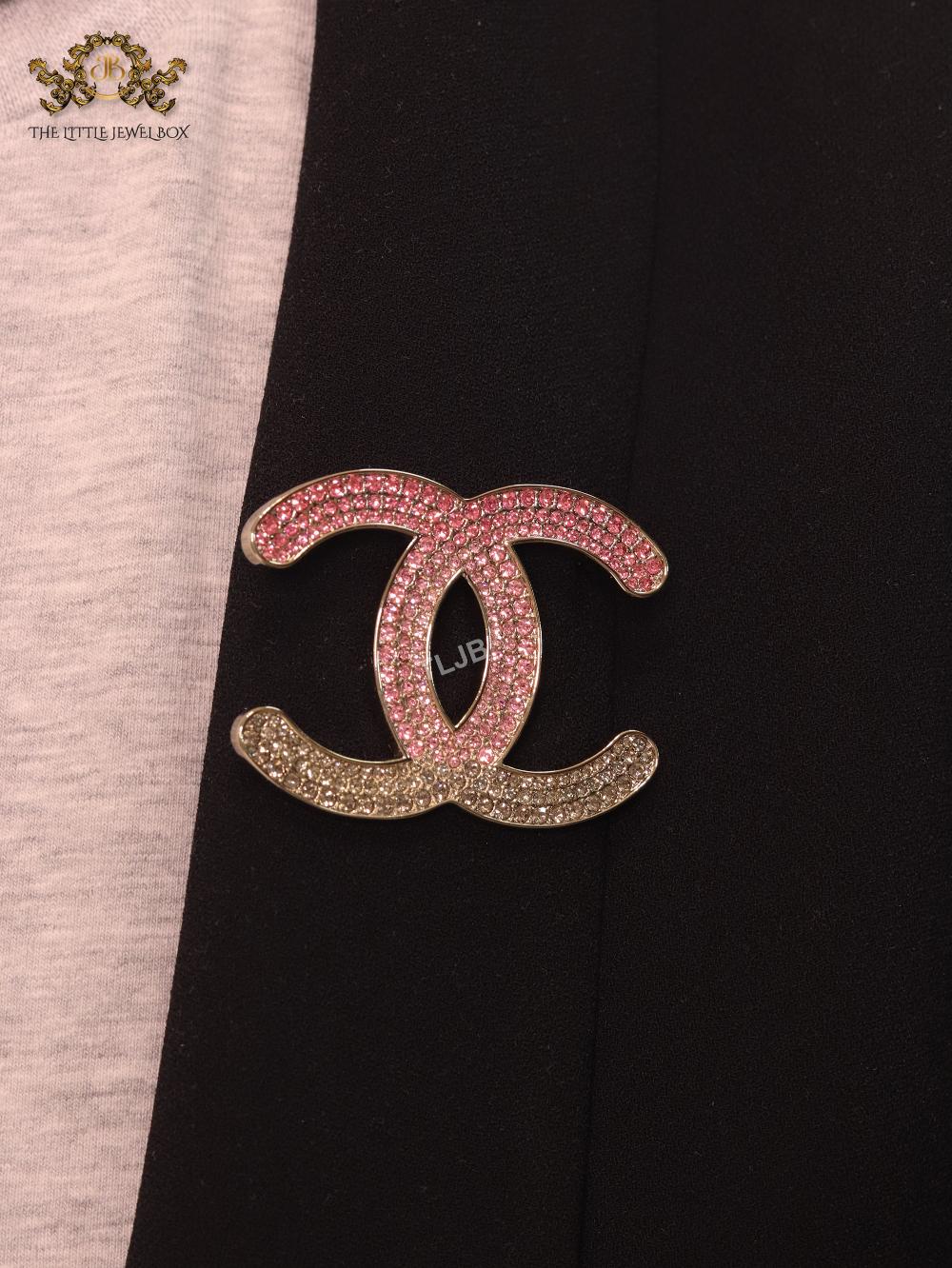 Double C green and pink stone brooch