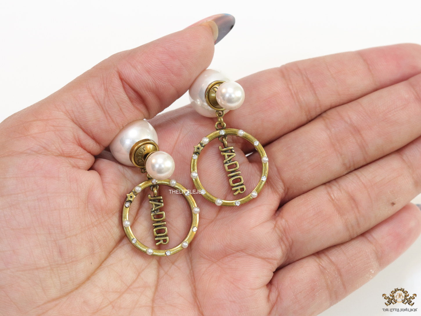 Gold plated pearl bomber earrings with alphabets