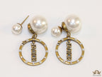 Gold plated pearl bomber earrings with alphabets