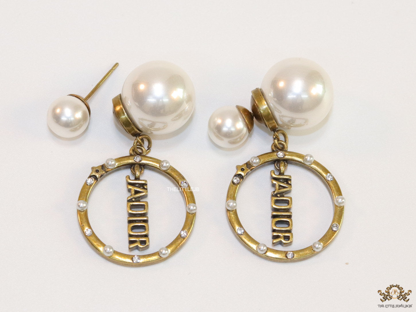 Gold plated pearl bomber earrings with alphabets