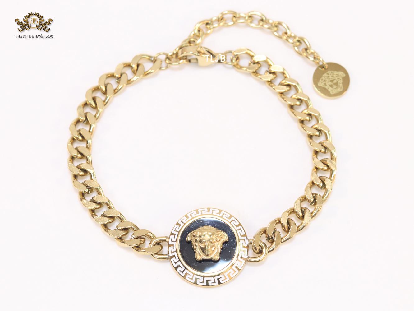 Black medusa link chain bracelet