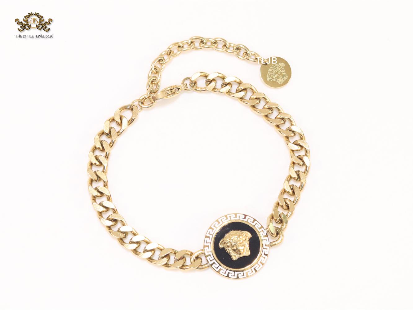 Black medusa link chain bracelet