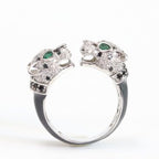 Two face panther platinum ring