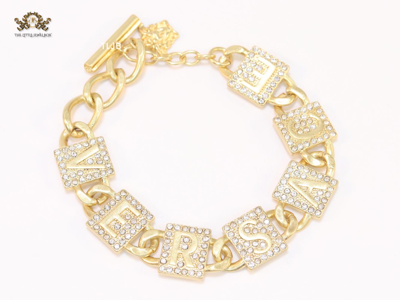 Broad Alphabet V cz link bracelet