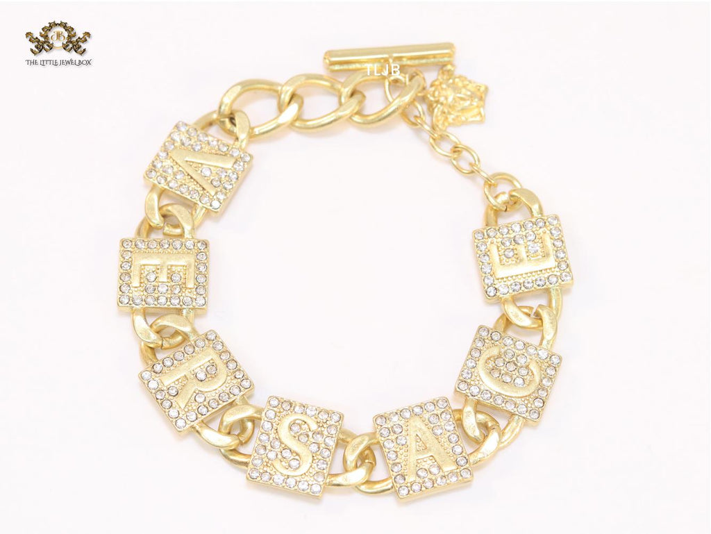 Broad Alphabet V cz link bracelet