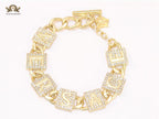 Broad Alphabet V cz link bracelet