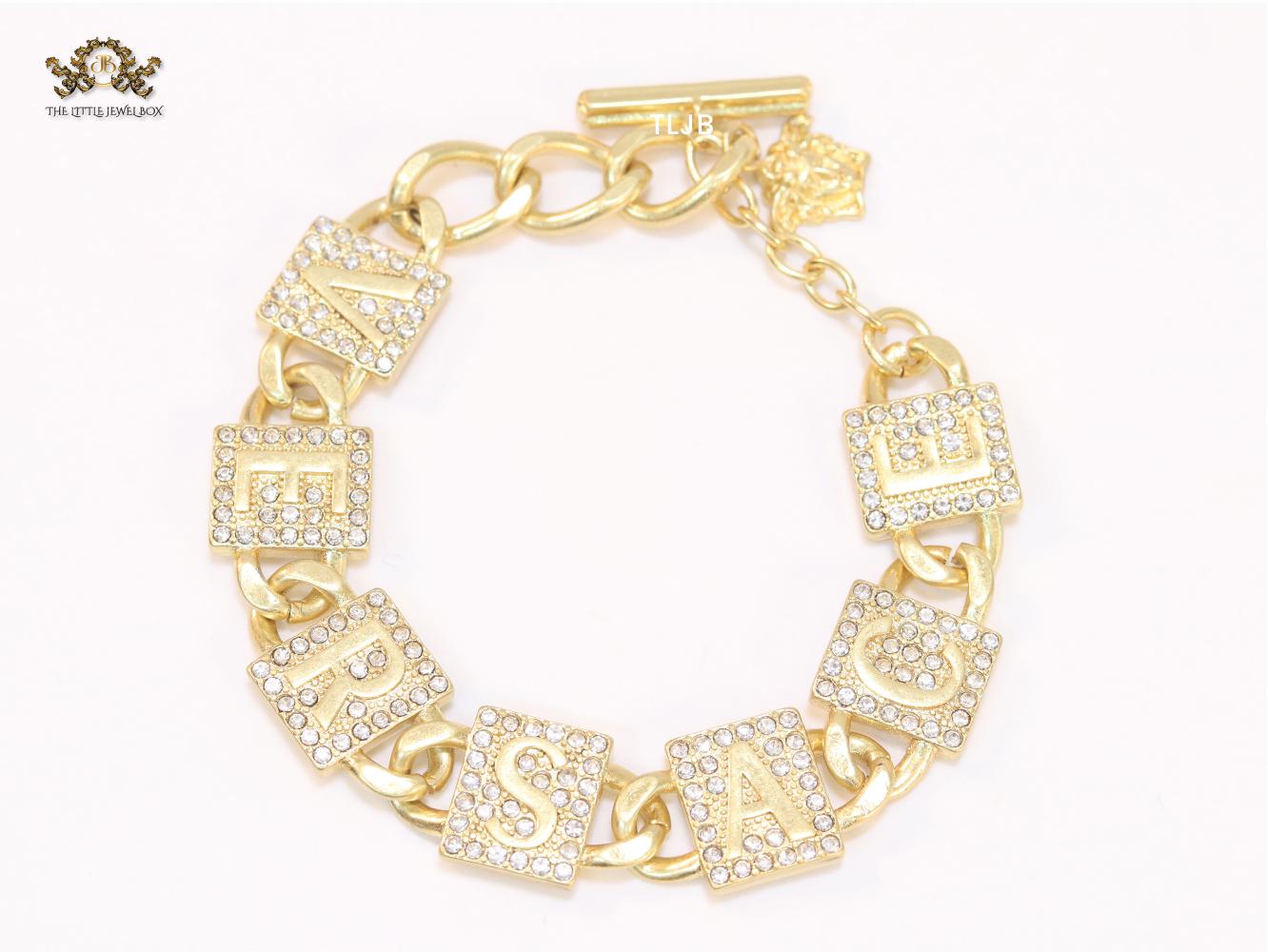 Broad Alphabet V cz link bracelet