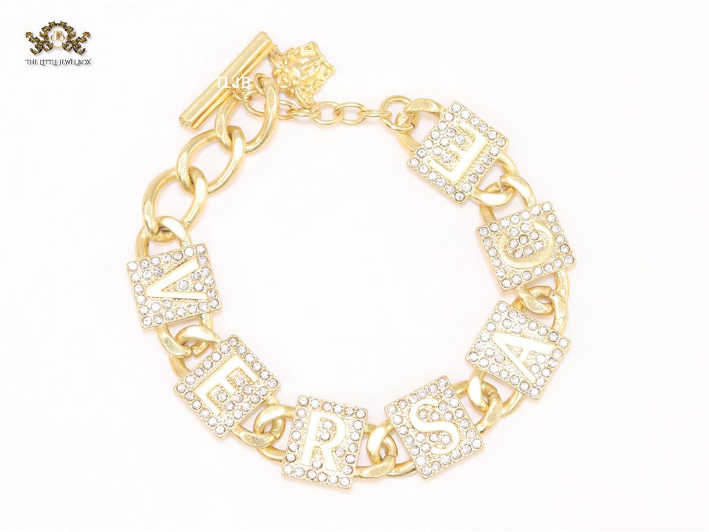 Broad Alphabet V cz link bracelet