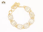 Broad Alphabet V cz link bracelet