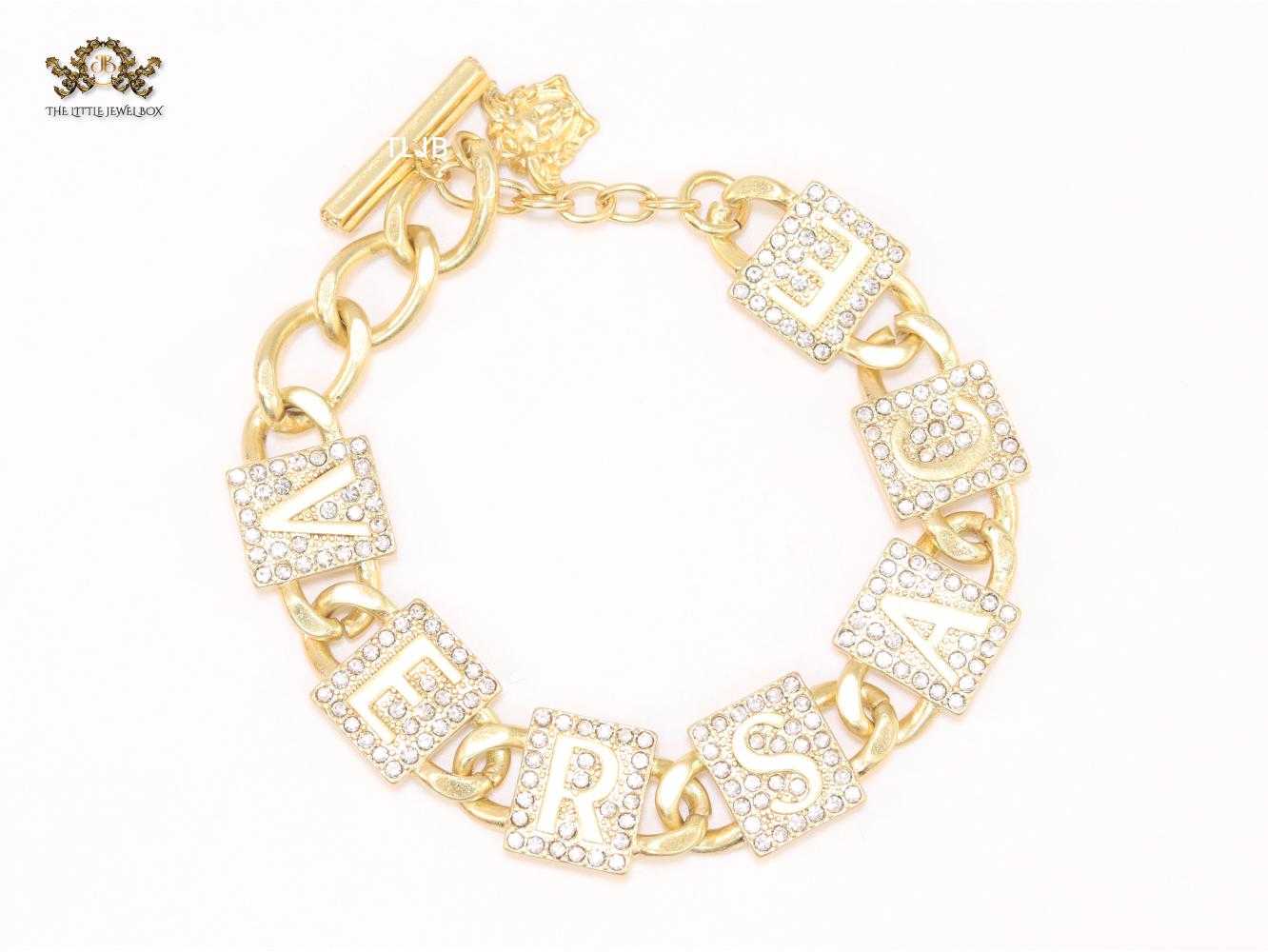 Broad Alphabet V cz link bracelet
