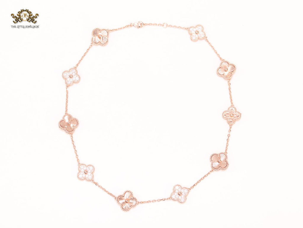 Rose gold clover and cz sleek chain