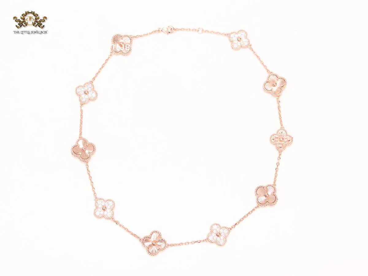 Rose gold clover and cz sleek chain