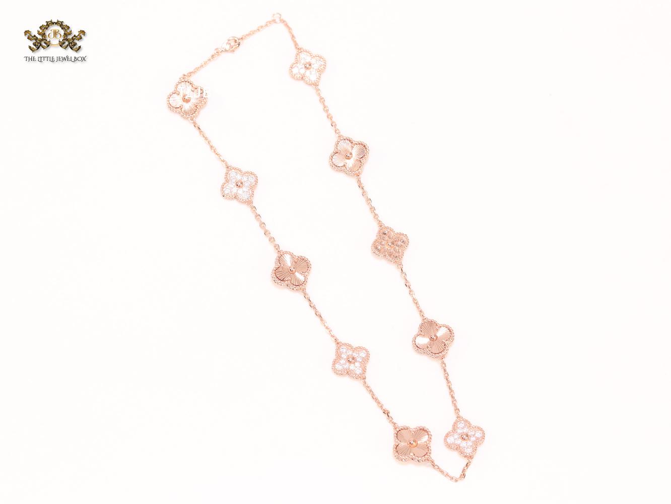 Rose gold clover and cz sleek chain