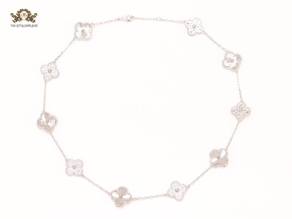 Silver plated clover and cz sleek chain