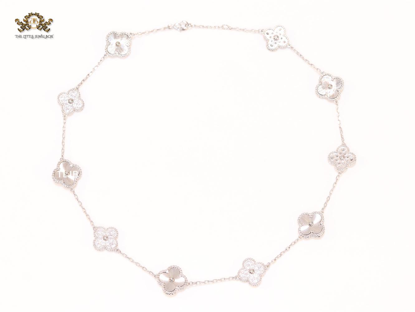Silver plated clover and cz sleek chain