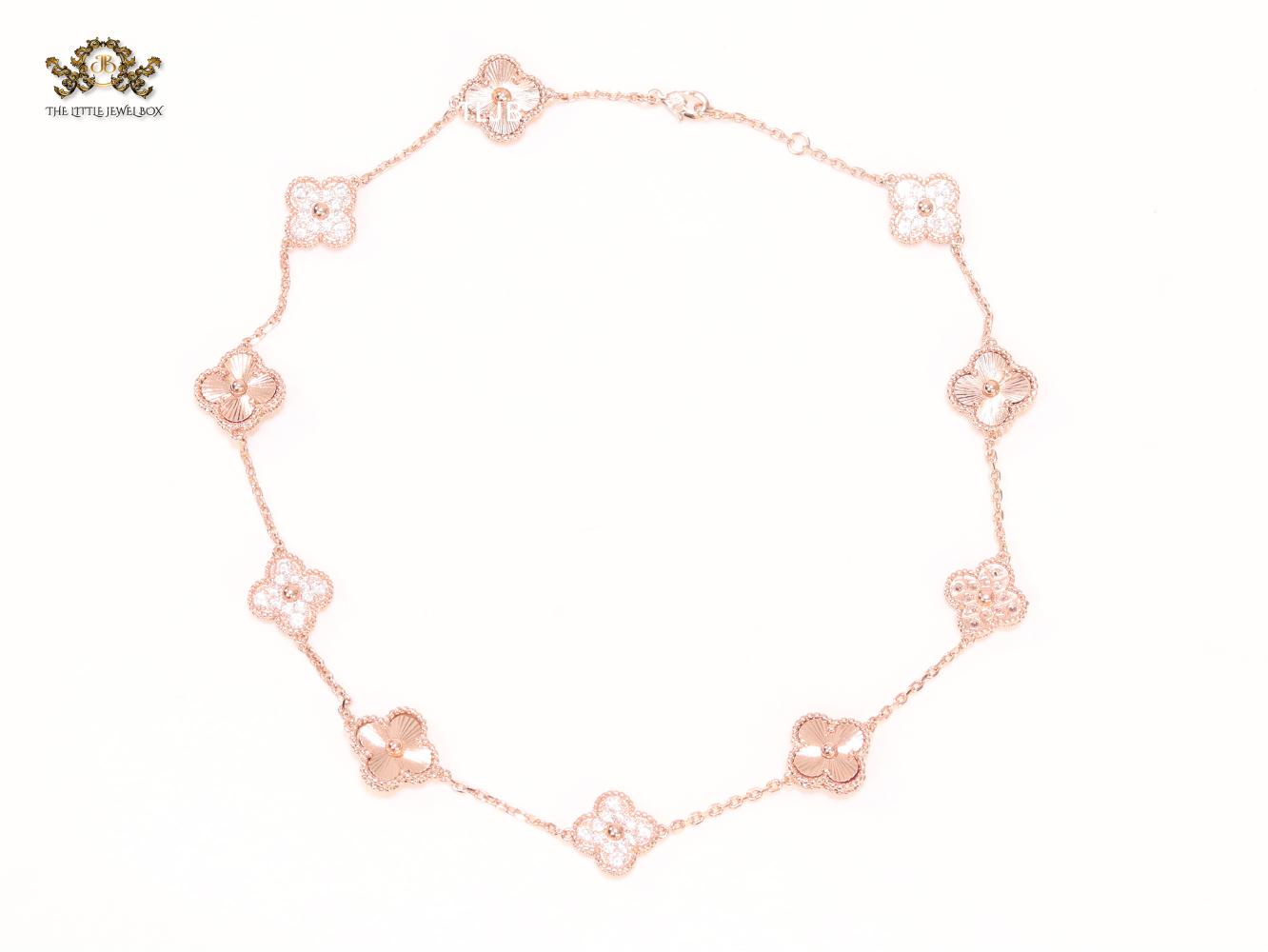 Rose gold clover and cz sleek chain