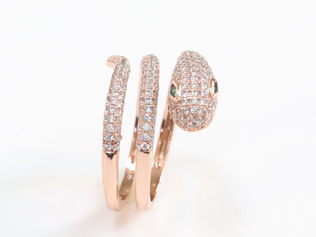 3 layer rose gold snake wrap ring
