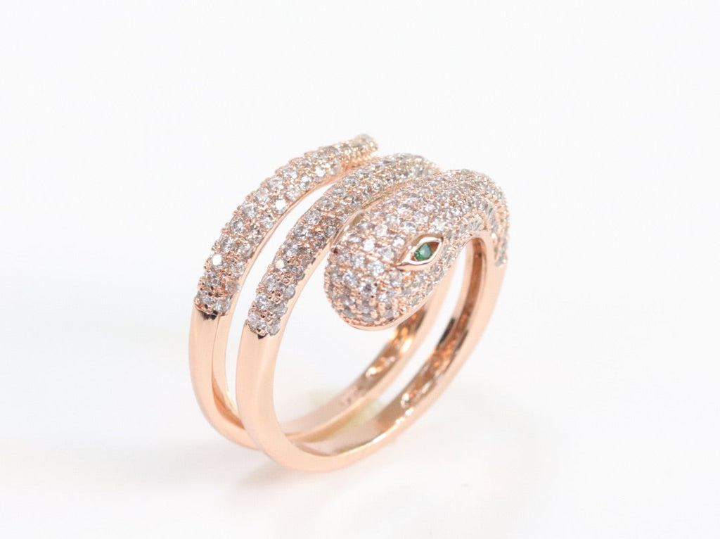 3 layer rose gold snake wrap ring