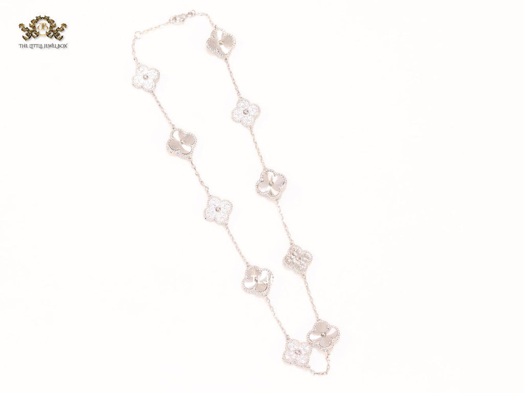 Silver plated clover and cz sleek chain