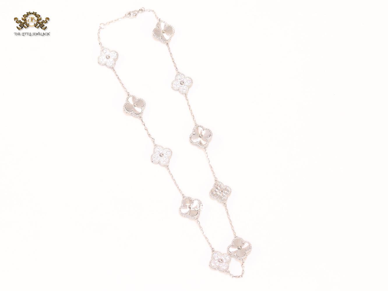 Silver plated clover and cz sleek chain