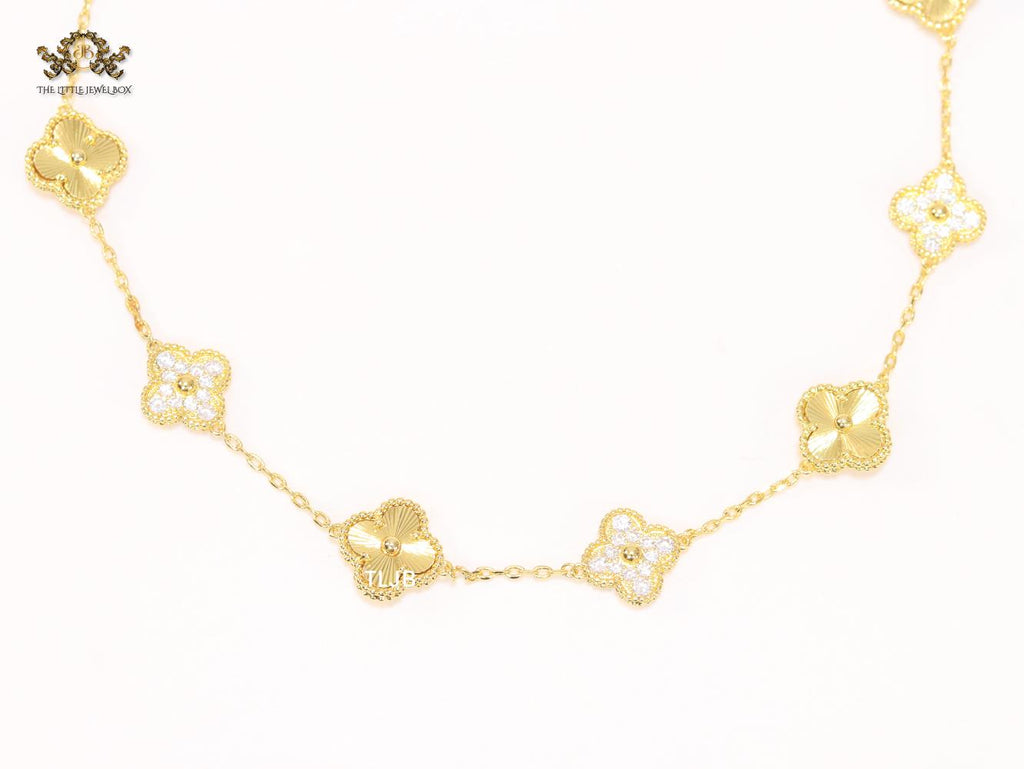 Gold clover and cz sleek chain
