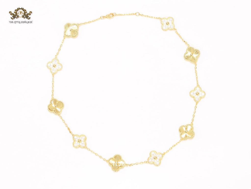 Gold clover and cz sleek chain